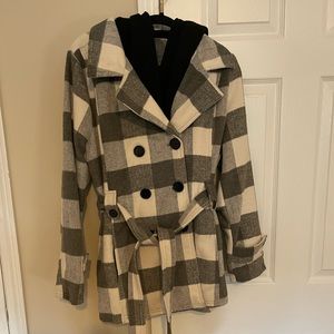 Jou Jou Black and White Checkered Juniors Peacoat XXL